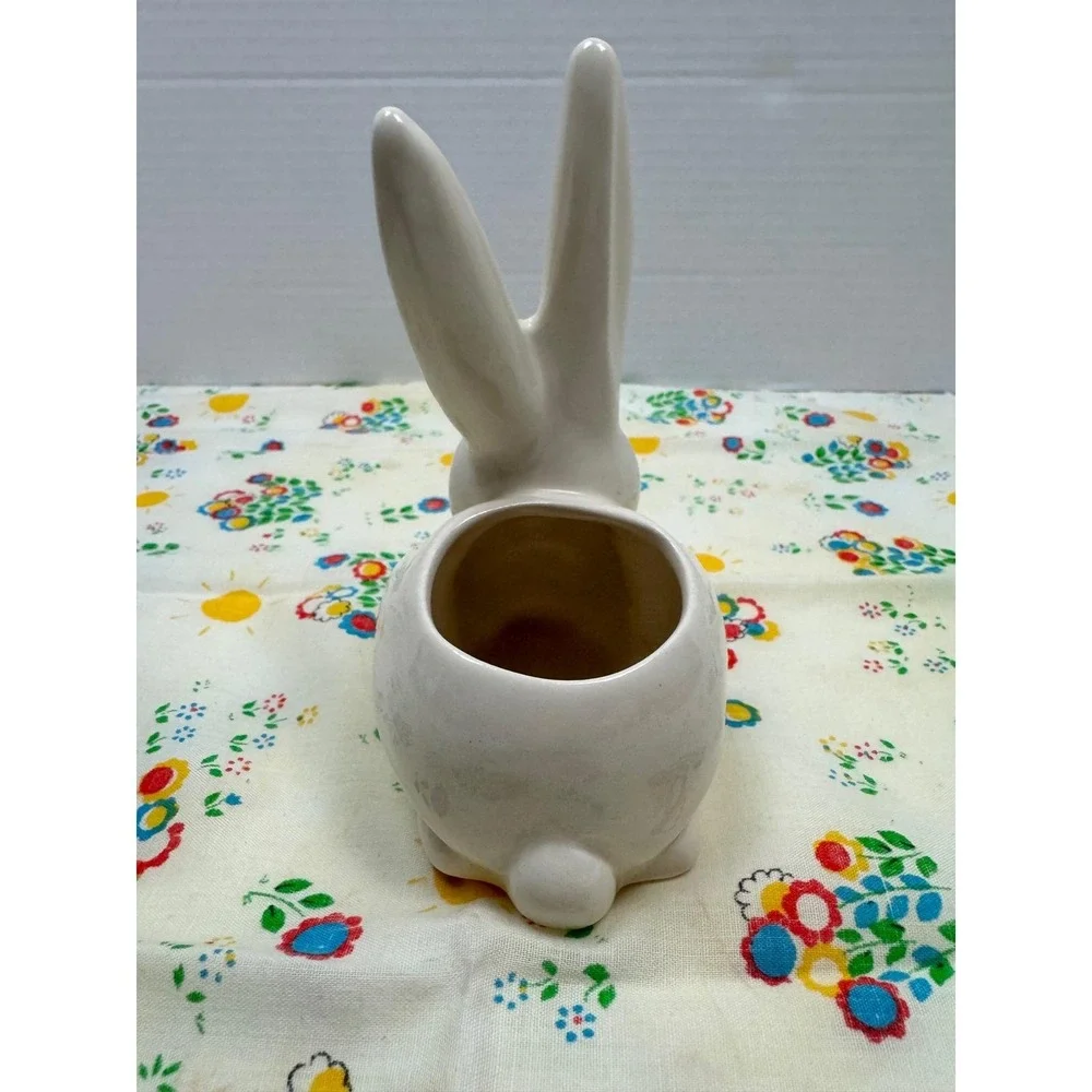 Vintage White Ceramic Bunny Rabbit Planter Succulent‎ Pot Easter Decor Kitsch